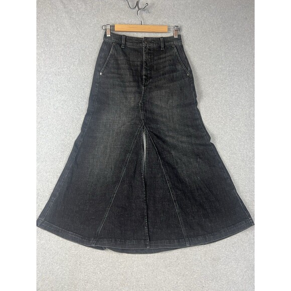 NWT Banana Republic 0 Black Long Maxi Split Front Flared Heavy Denim Jean Skirt - Picture 3 of 12
